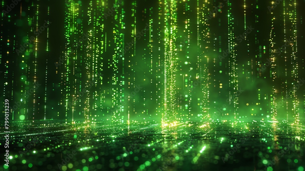 A room filled with numerous green lights and ceilings adorned with an array of green and yellow lights A room filled with numerous green lights and ceilings adorned with an array of green and yellow lights