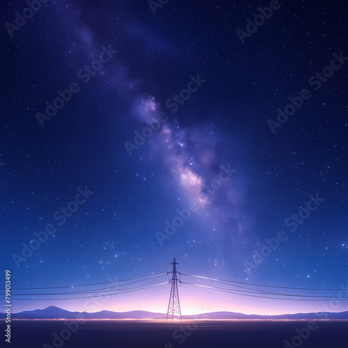 Powerful Night-Time Energy Infrastructure in a Starry Galaxy Backdrop