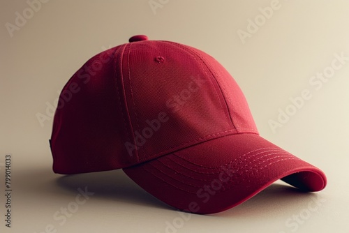 Red Baseball Cap Mockup, Plain Adjustable Headwear on Solid Background