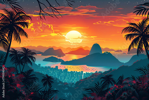 Rio de Janeiro landscape  sunset - Generative AI