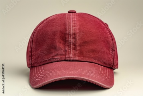 Red Baseball Cap Mockup, Plain Adjustable Headwear on Solid Background