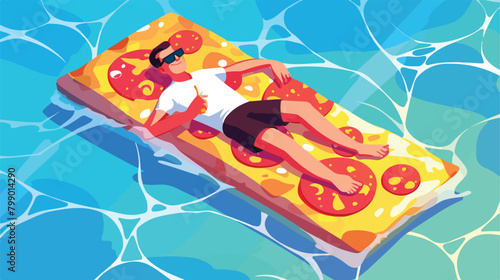 Man in sunglasses relaxing and floating on inflatab