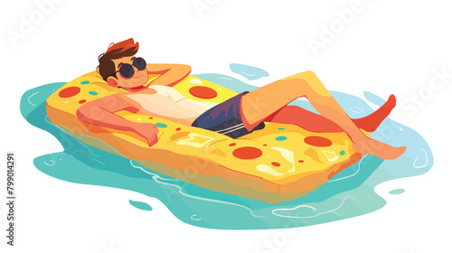 Man in sunglasses relaxing and floating on inflatab