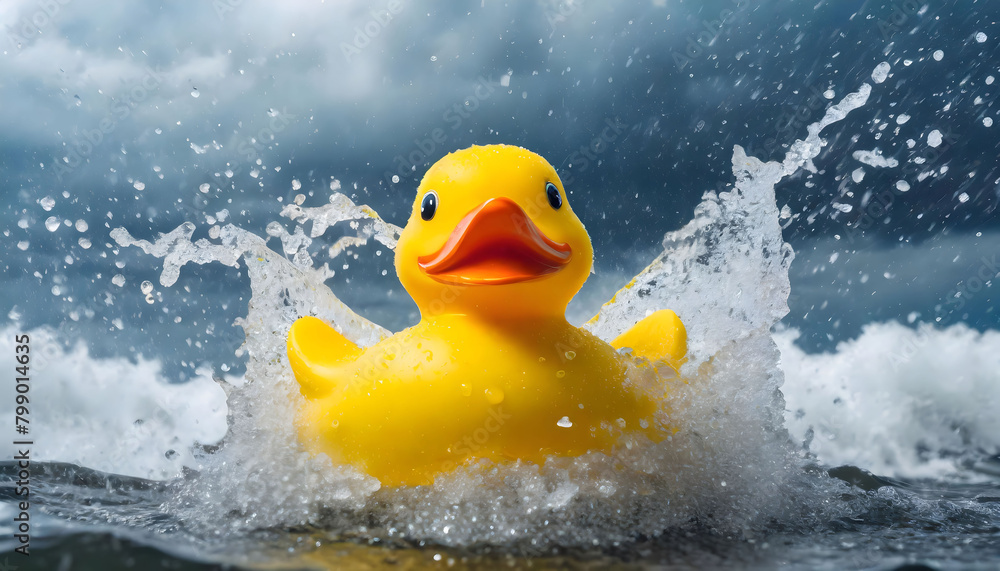 Yellow Rubber Ducky Splashing in Water. Generative AI Yellow Rubber Ducky Splashing in Water. Generative AI