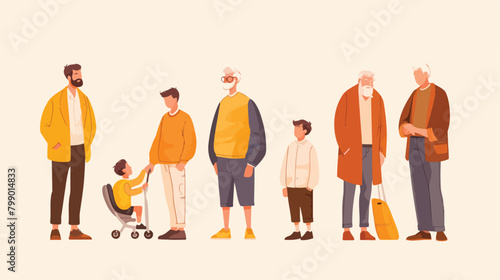 Man life cycle flat vector illustration. Male perso