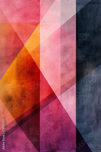 A bold abstract geometric background with intersecting lines and triangles in a rich palette of pink, orange, and navy