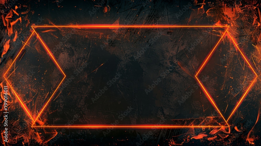 Fiery neon glow on a geometric frame against a dark background. Fiery neon glow on a geometric frame against a dark background.