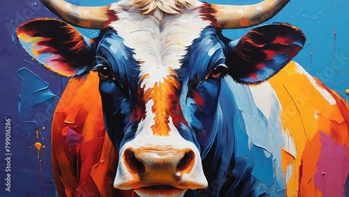 painting of a cow's head with visible brush strokes and splatters