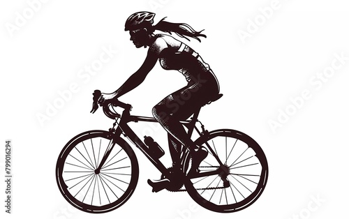 Silhouette of female bicycle athlete on isolated white background. vector illustration.