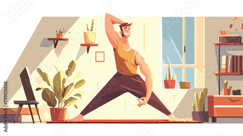 Man standing in triangle pose practicing yoga vecto photo