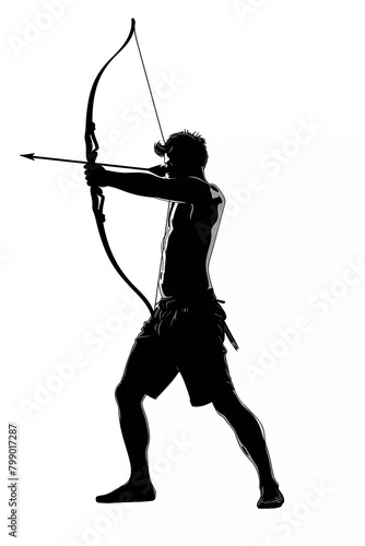 Silhouette of male archer athlete on isolated white background. vector illustration