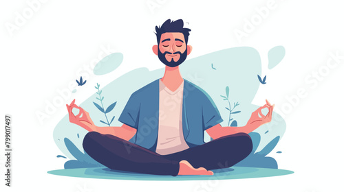 Man with closed eyes meditating with his legs cross photo
