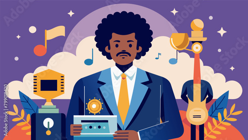 A talented musician is presented with the Legacy Award for their music that celebrates the stories and struggles of African Americans throughout. Vector illustration