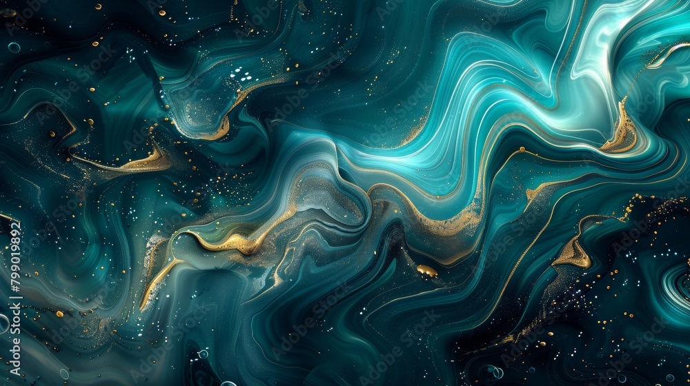 Wave-like blue and gold fluid art, ideal for captivating visual content in design Wave-like blue and gold fluid art, ideal for captivating visual content in design