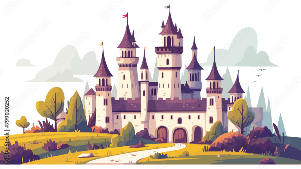 Medieval fortress fairytale castle citadel with tow