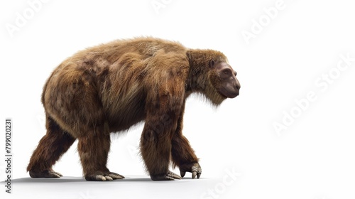 The extinct Megatherium, commonly known as the giant ground sloth. This illustration captures the animal's fur texture and formidable claws, invoking a sense of the Ice Age's diverse wildlife. © Beyonder