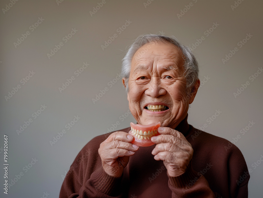 Gentleman's Laughter Holding Dentures - Genuine Joy Captured Gentleman's Laughter Holding Dentures - Genuine Joy Captured