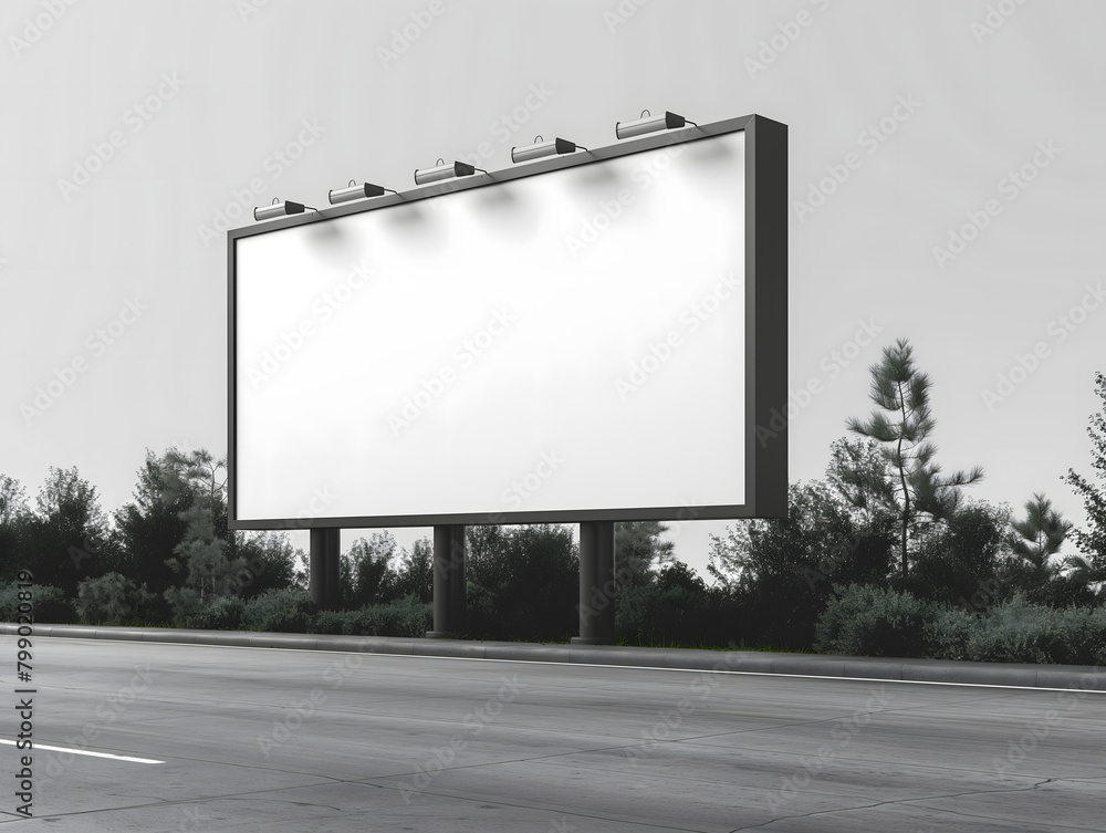 Obraz premium Billboard mockup with white background seen from side angle. Billboard mockup image, large clean white surface, empty large advertising space, Bigboard