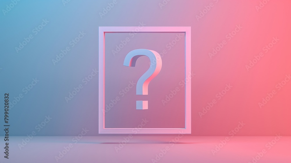 A question mark in a frame against a pink and blue gradient background. A question mark in a frame against a pink and blue gradient background.