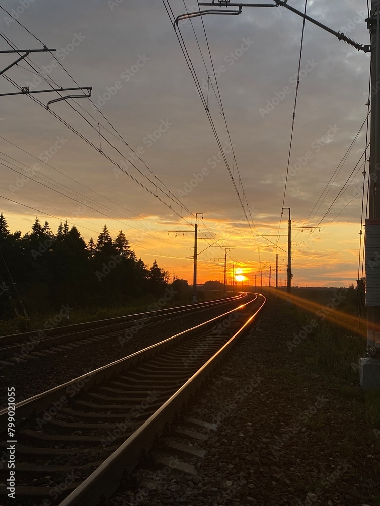 sunset on the railway