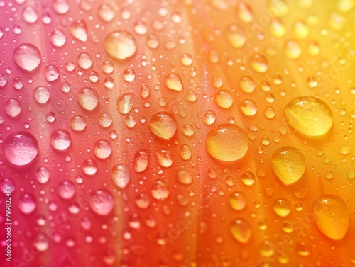 Macro shot of golden water droplets with a bright bokeh effect.