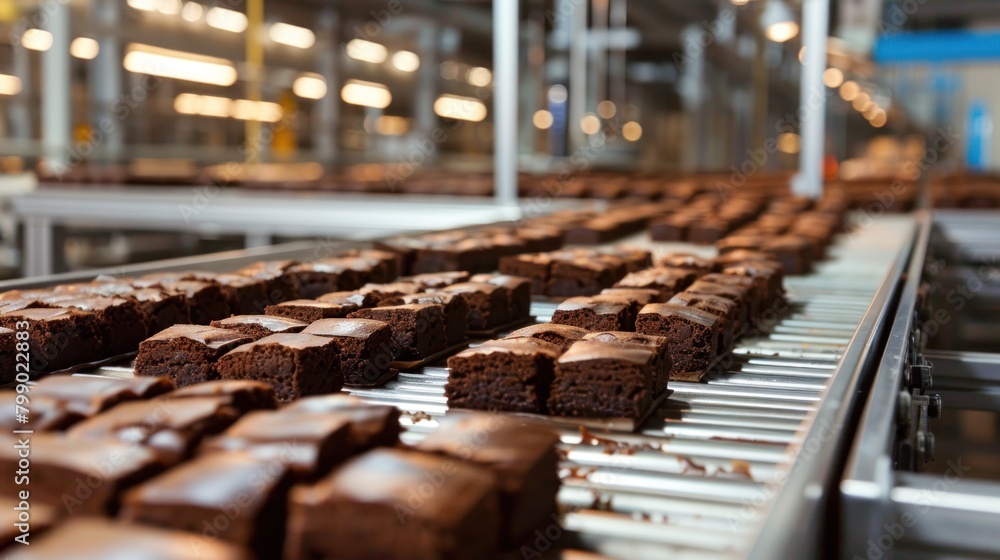 Conveyor production of brownies, modern technologies. Conveyor production of brownies, modern technologies.