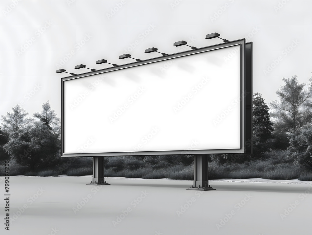Fototapeta premium Billboard mockup with white background seen from side angle. Billboard mockup image, large clean white surface, empty large advertising space, Bigboard