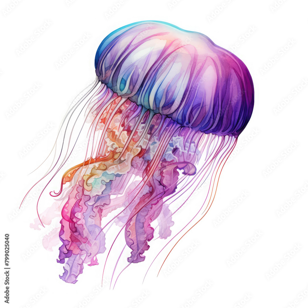 Watercolor Jellyfish, clipart Illustration, Generative Ai Watercolor Jellyfish, clipart Illustration, Generative Ai