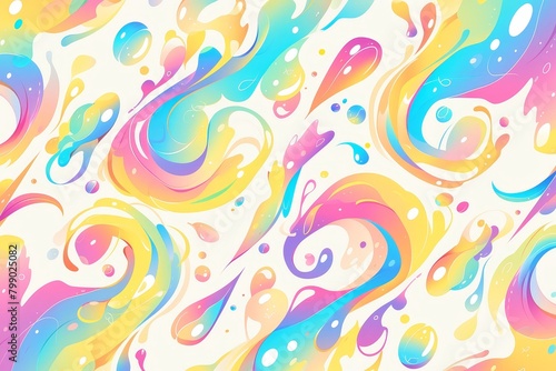 Pattern with digital illustration of swirling liquid shapes, their colors blending and flowing in an explosion of pastel hues