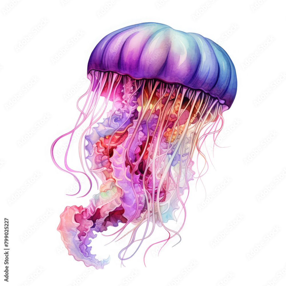 Fototapeta premium Watercolor Jellyfish, clipart Illustration, Generative Ai