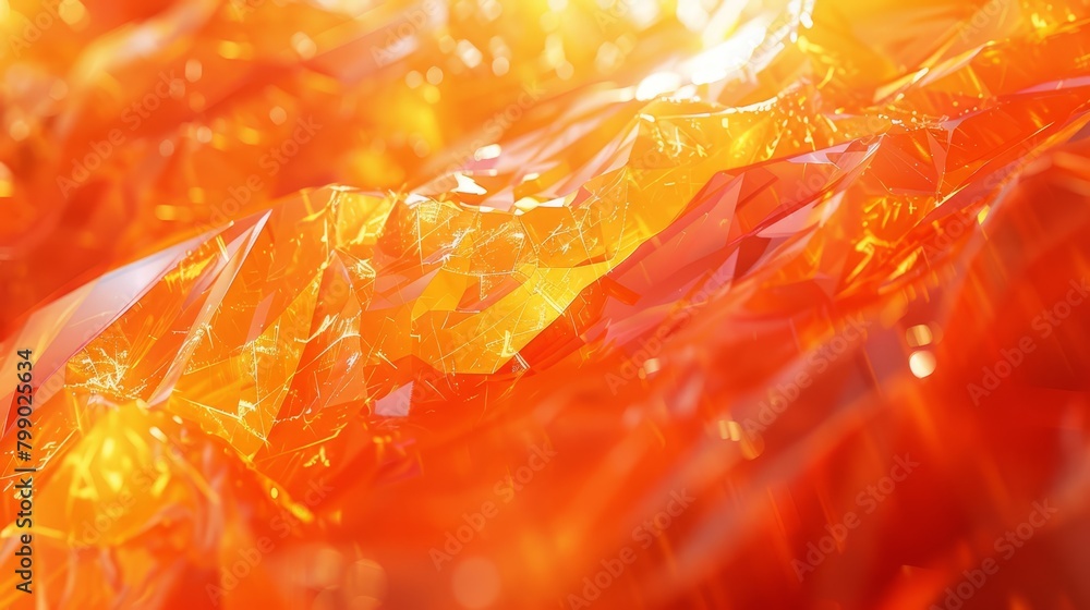 A tight shot of multiple orange and yellow glass fragments against a sunlight-bathed background A tight shot of multiple orange and yellow glass fragments against a sunlight-bathed background