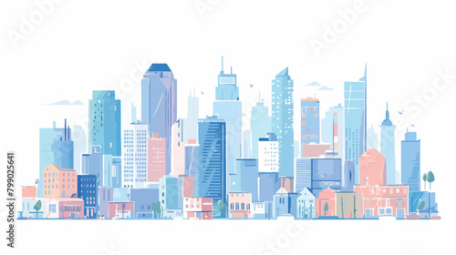 Modern cityscape with various buildings. Linear col photo