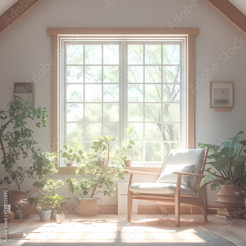 Charming Indoor Setting with Wooden Window and Plants - Perfect for Lifestyle Photoshoots