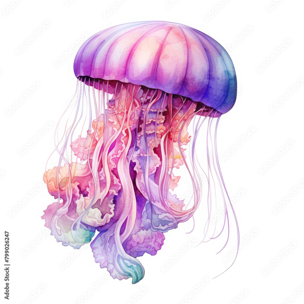 Watercolor Jellyfish, clipart Illustration, Generative Ai Watercolor Jellyfish, clipart Illustration, Generative Ai