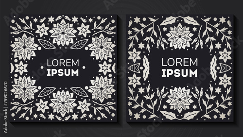 Vector set of luxury floral patterns, invitation cards, banners. Merry Christmas sketch winter flowers design Package for perfume, jewelry