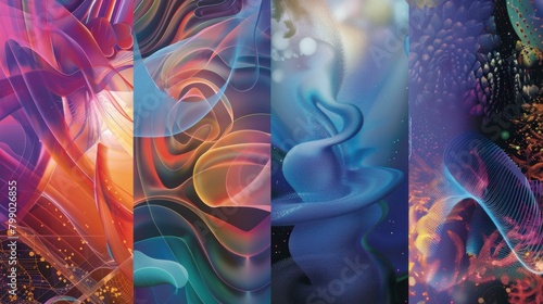 Colorful abstract paintings with octopus theme on black and white background  vibrant and unique underwater art collection