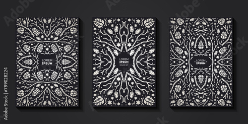 Luxury abstract backgrounds, save the date floral invitations, vintage frames. Merry Christmas sketch winter floral design templates for xmas products. Use for package, branding, poster, brochure,