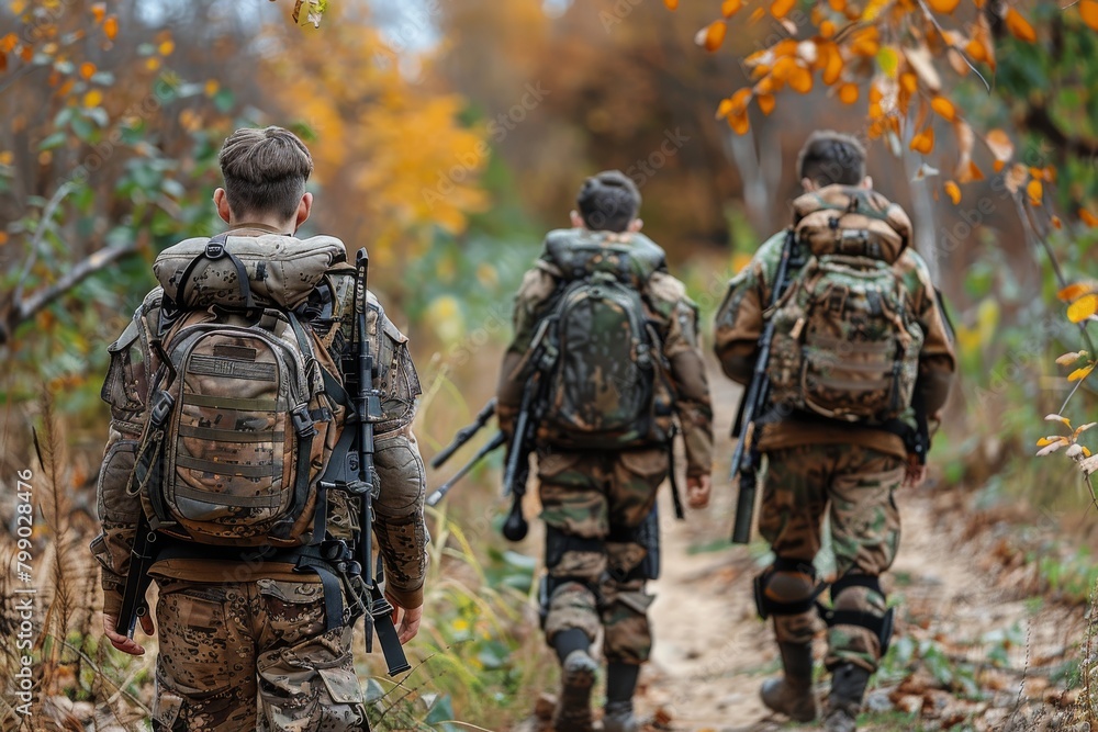Group of Soldiers Walking Down a Trail