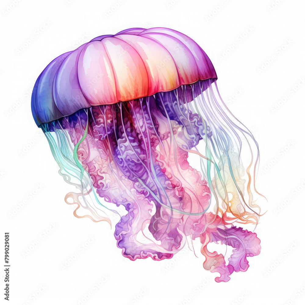 Fototapeta premium Watercolor Jellyfish, clipart Illustration, Generative Ai