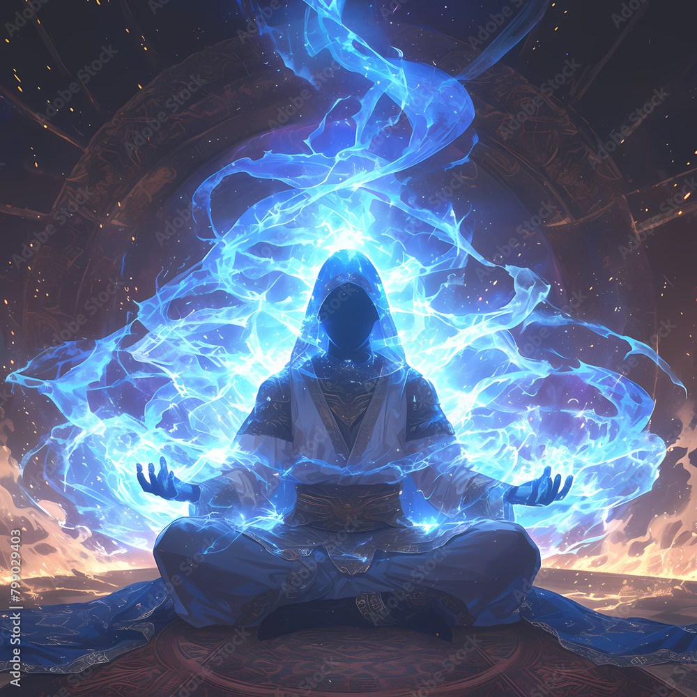 Experience the Ultimate Spiritual Journey with This Enlightened Meditation Guru. Be Inspired by this Mystical Energy Visualization Image.