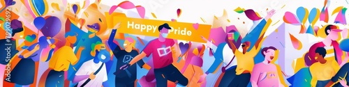 illustration with text to commemorate Happy Pride 
