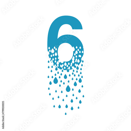 The number 6 dissolves into droplets. Drops of liquid fall out as precipitation. Destruction effect. Dispersion