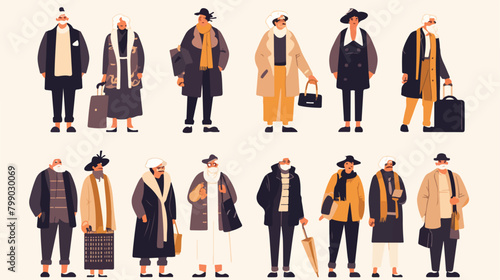 Modern old people and senior couples set. Stylish e