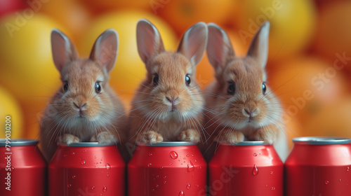 赤色の缶ドリンクで遊ぶネザーランドのミニウサギ photo