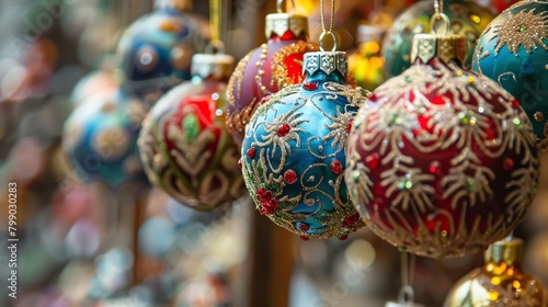 Handmade Christmas ornaments, detailed craftsmanship, soft focus, closeup © Tanawut