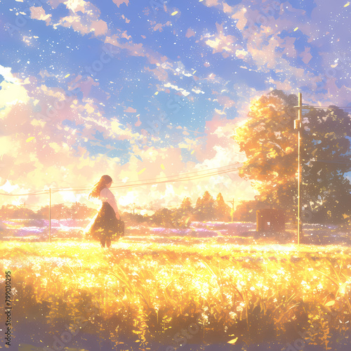 Vivid and Serene Afterlife Vibes in a Sunlit Field