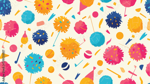 Modern seamless pattern with colorful pom poms of d photo