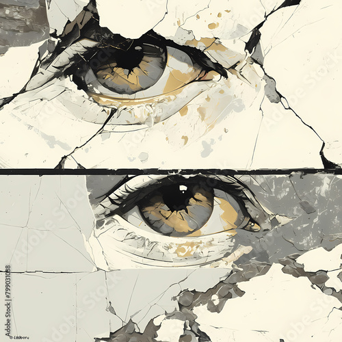 Emotional Art - Eyes Staring from Behind Cracked Glass