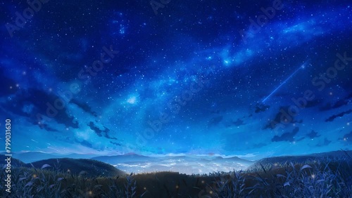 草原と星空