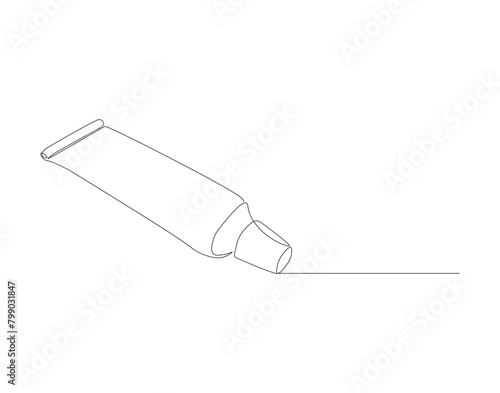 Continuous line drawing of toothpaste tube. One line of toothpaste. Dental health concept continuous line art. Editable outline.